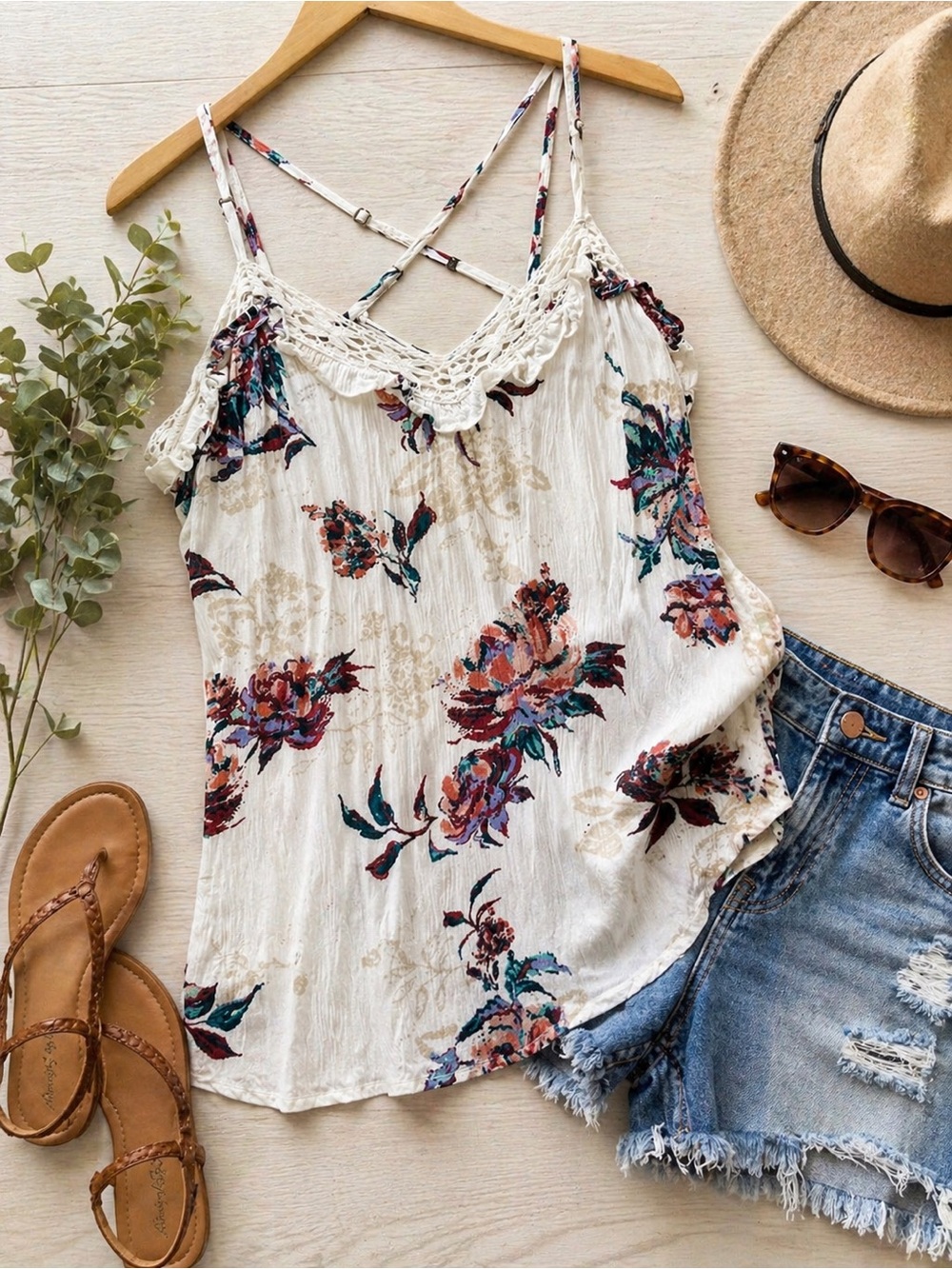 Maurices Floral Lace Trim Cami Tank | Boho Flowy Top | Size Small